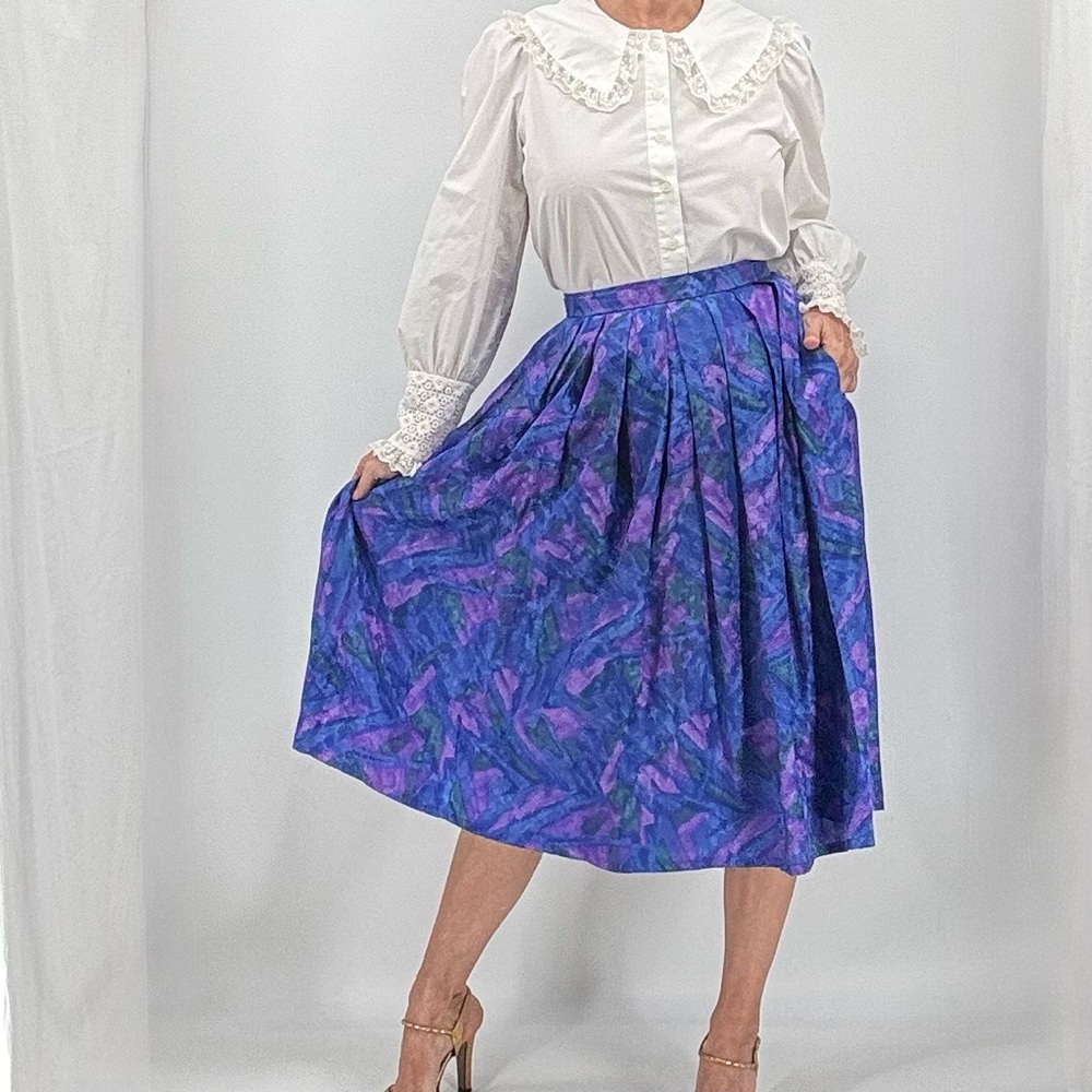 Vintage 90’s Cottagecore Garden Party Satin Pleated High Waist Midi Skirt